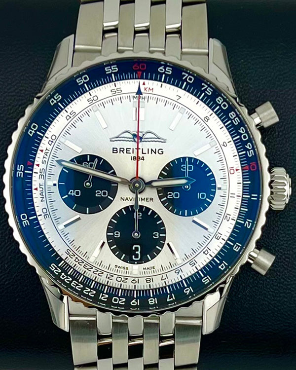 No Reserve - 2024 Breitling Navitimer 1 Chronograph B01 43MM Silver Dial Steel Bracelet (AB0138)