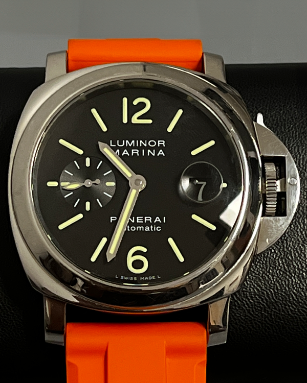 2008 Panerai Luminor Marina Automatic 44MM Black Dial Aftermarket Rubber Strap (PAM00104)