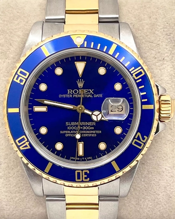 1991 (X serial) Rolex Submariner Date "Bluesy" 40MM Blue Dial Two-Tone Bracelet (16613)