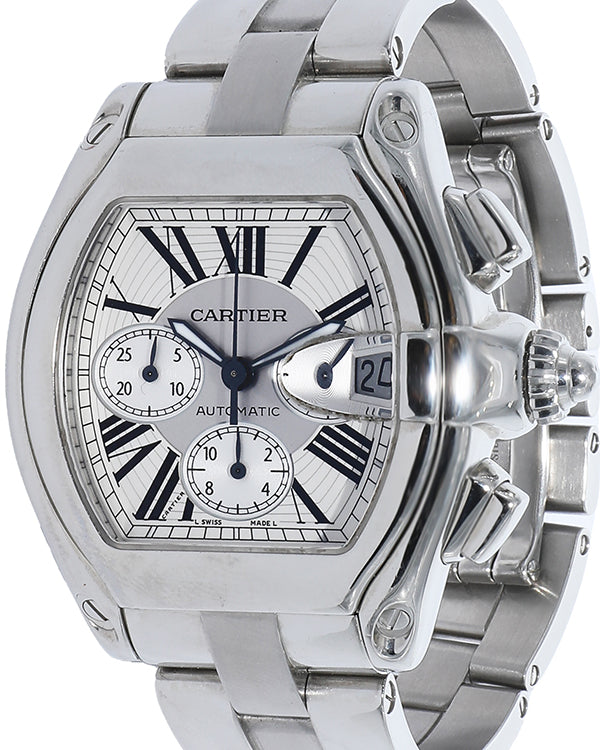 Cartier Roadster XL Chronograph 42X48MM Silver Dial Steel Bracelet (W62019X6)