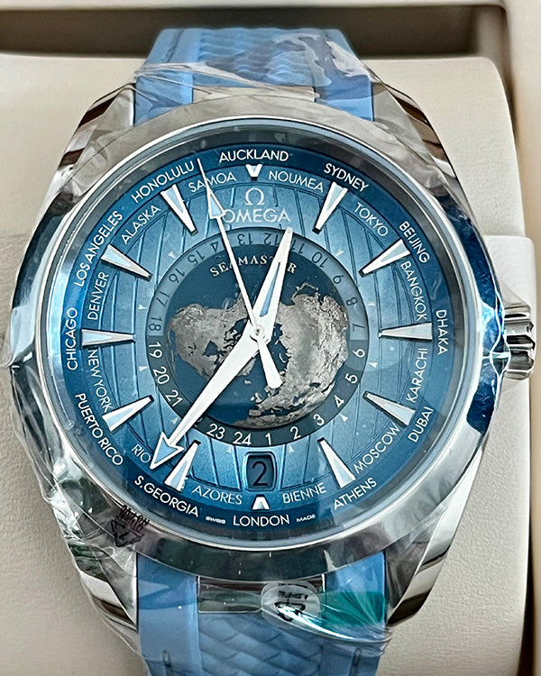 2024 Omega Seamaster Aqua Terra GMT Worldtimer 43MM Blue Dial Rubber Strap (220.12.43.22.03.002)