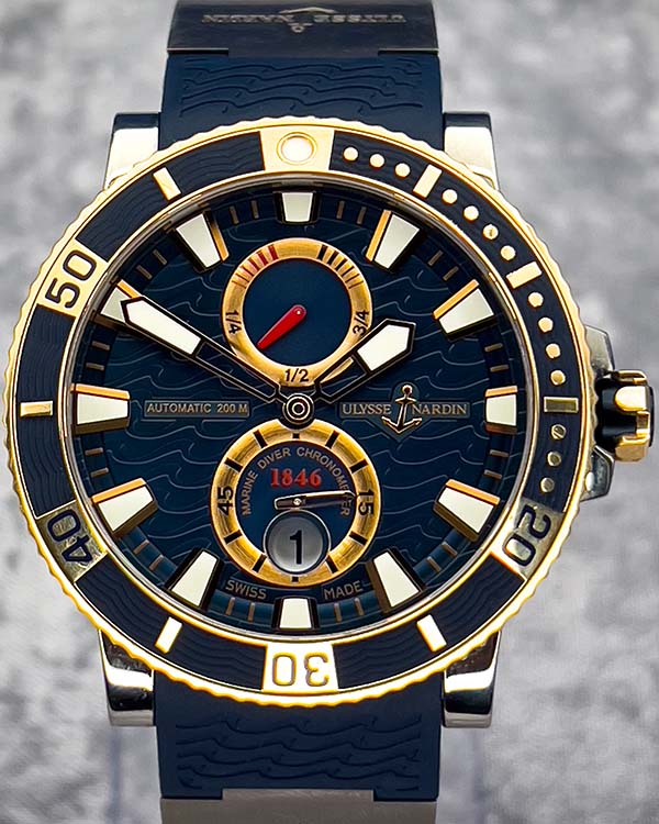 2014 Ulysse Nardin Maxi Marine Diver Yellow Gold 45MM Blue Dial Rubber Strap (265-90-3t/93)