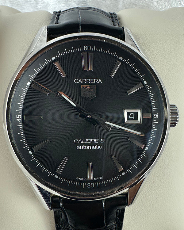 No Reserve - Tag Heuer Carrera 39MM Black Dial Leather Strap (WAR211A.FC6180)