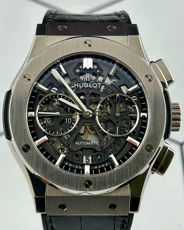 2015 Hublot Classic Fusion Aerofusion 45MM Skeleton Dial Leather/Rubber Strap (525.NX.0170.LR)