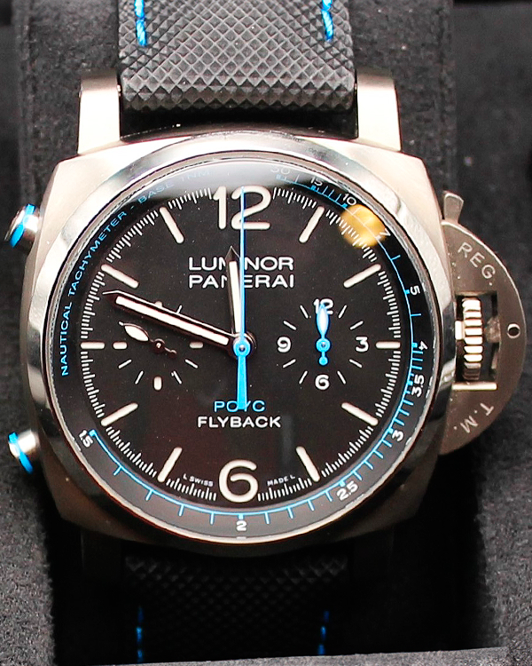 2020 Panerai Luminor 1950 "PCYC" Flyback Chronograph 44MM Black Dial Textile/Leather Strap (PAM00764)