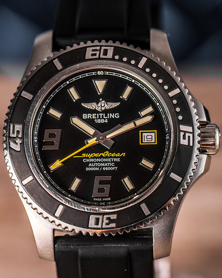 2015 Breitling Superocean 44MM Black Dial Aftermarket Rubber Strap (A1739102/BA78)