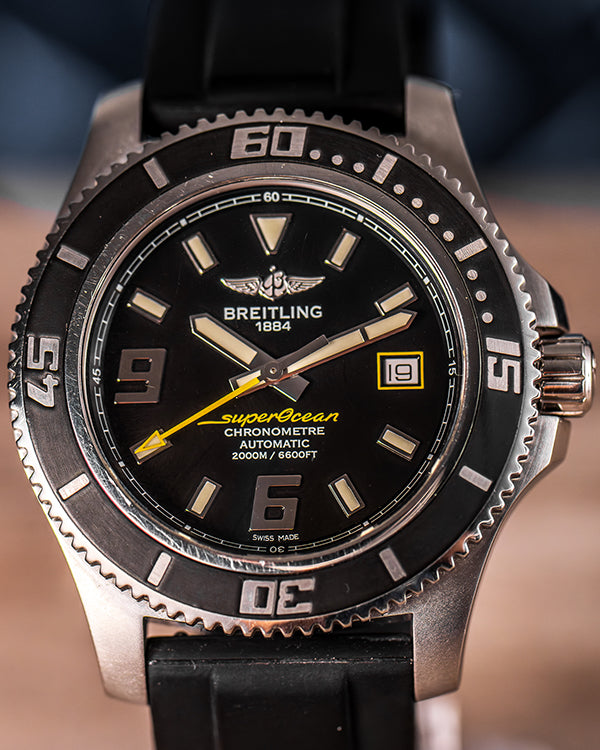 2015 Breitling Superocean 44MM Black Dial Aftermarket Rubber Strap (A1739102/BA78)