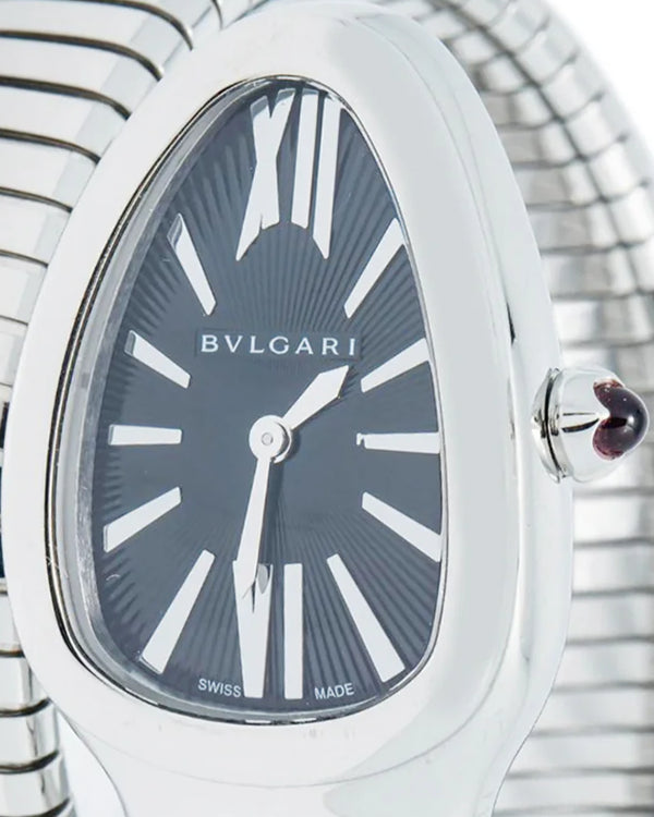 Bvlgari Serpenti Tubogas 35MM Quartz Black Opaline Dial Steel Bracelet (SP35S)