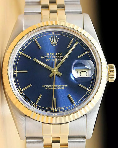 Rolex Datejust 36MM Blue Dial Two-Tone Steel Yellow Gold Bracelet (16013)