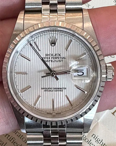 2000 Rolex Datejust 36MM Silver "Tapestry" Dial Jubilee Bracelet (16220)