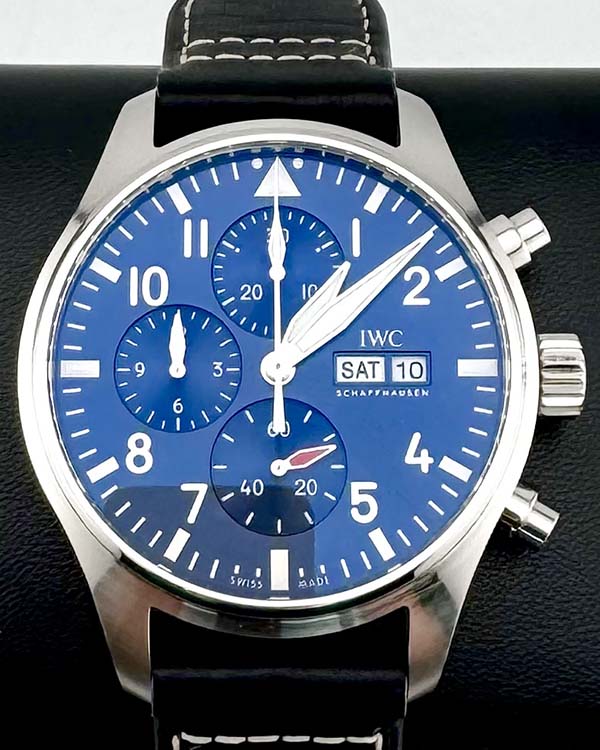 No reserve - 2023 IWC Schaffhausen Pilot Chronograph 43MM Blue Dial Leather Strap (IW378003)