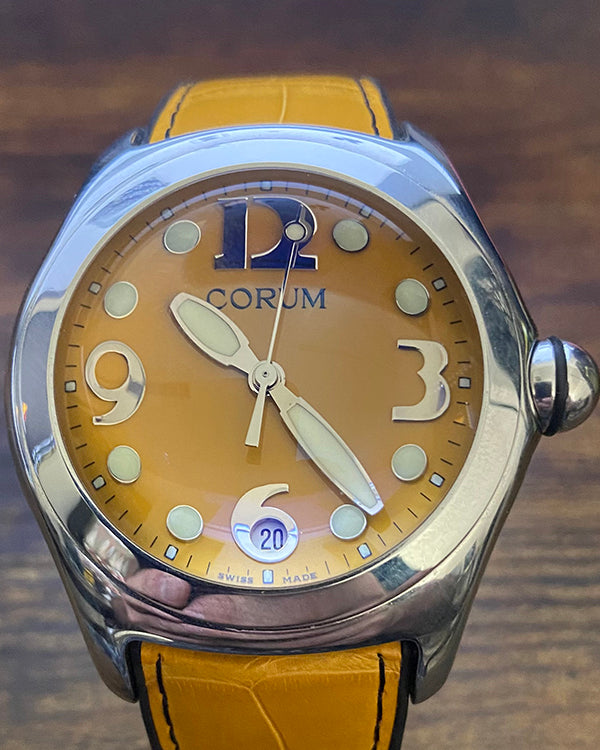 Corum Bubble 45MM Quartz Yellow Dial Leather Strap (163.150.20)