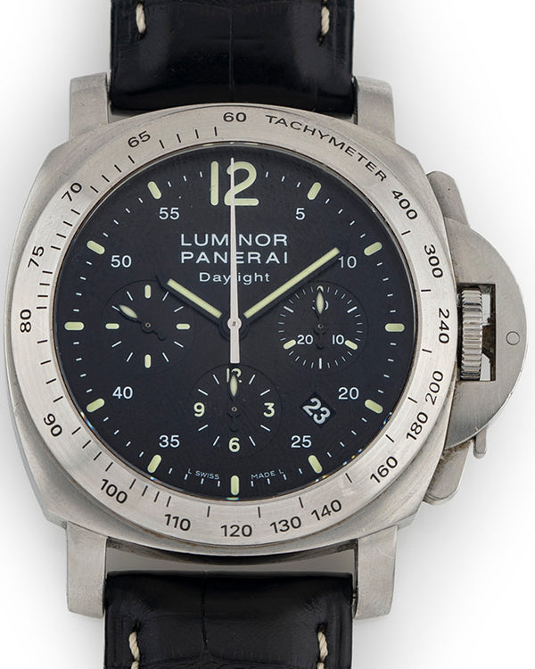 2008 Panerai Luminor Daylight Chronograph 44MM Black Dial Leather Strap (PAM00250)