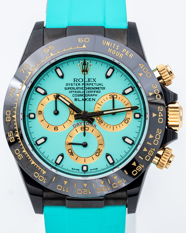 2023 Rolex Cosmograph Daytona "Blaken" 40MM Aftermarket Tiffany Blue Dial Aftermarket Rubber Strap (116503)