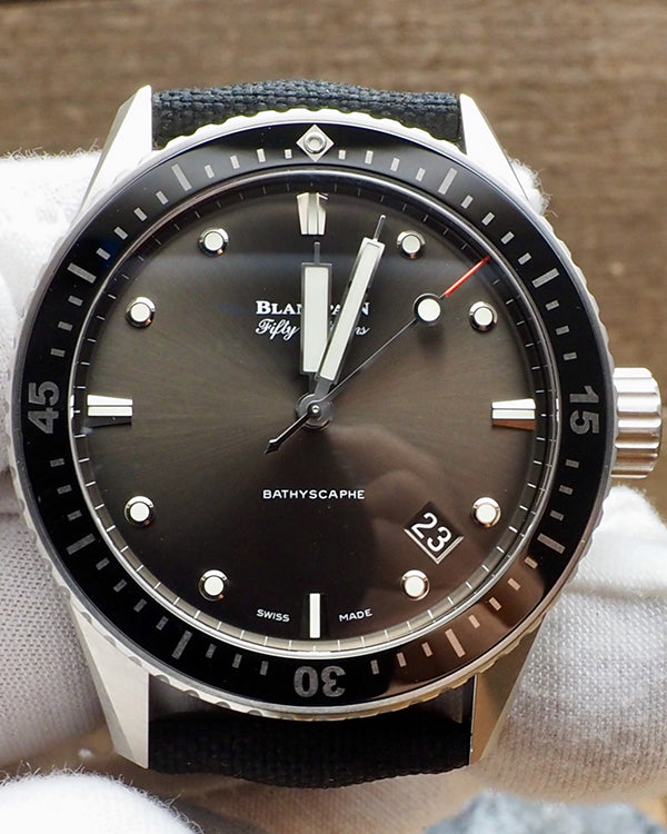 2023 Blancpain Fifty Fathoms Bathyscaphe 43MM Grey Dial Textile Strap (5000-1110-B52A)