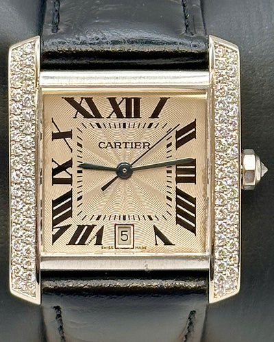 Cartier Tank Française 28MM Silver Dial Aftermarket Leather Strap (2366)