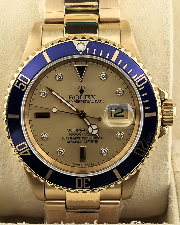 1993 (S serial) Rolex Submariner Date 40MM Champagne "Serti" Dial Yellow Gold Oyster Bracelet (16618)