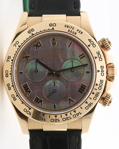 2002 Rolex Cosmograph Daytona 40MM Aftermarket Dark Mother of Pearl Dial Leather Strap (116518)