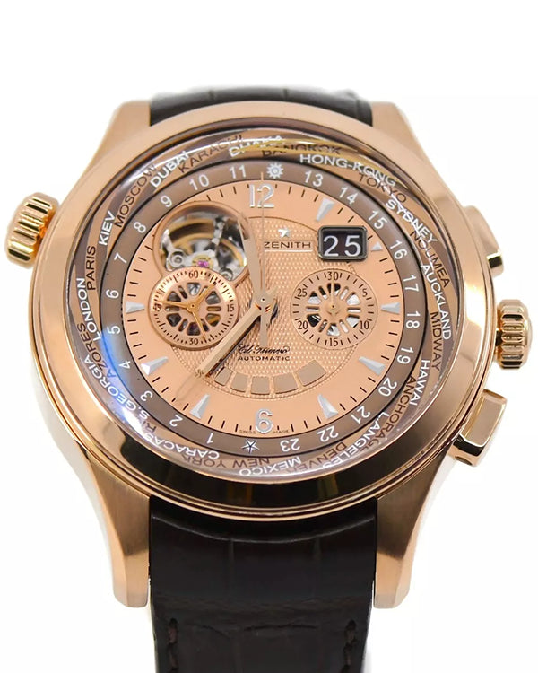 Zenith El Primero Class Traveller 46MM Gold Dial Leather Strap (18.0520.4037)