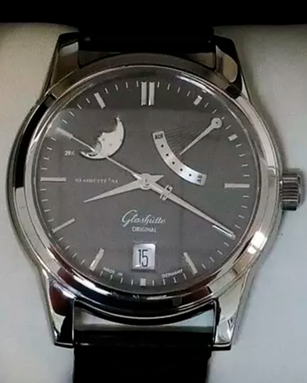 Glashütte Original Senator Moon Power Reserve 39MM Grey Dial Leather Strap (39-44-74-22-04)