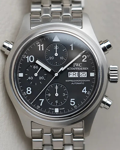 IWC Schaffhausen Pilot Double Chronograph 42MM Black Dial Steel Bracelet (IW3713)