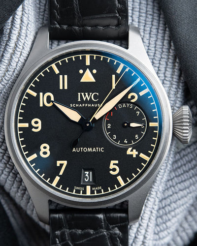 IWC Schaffhausen Pilot Watch Heritage 7 Days 46.2MM Black Dial Aftermarket Leather Strap (IW501004)