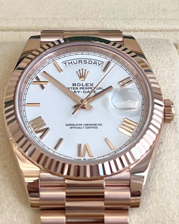 2024 Rolex Day-Date 40MM White Dial Everose Gold President Bracelet (228235)