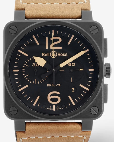 Bell & Ross BR 03-94 Chronographe 42MM Black Dial Leather Strap (BR0394-HERITAGE)