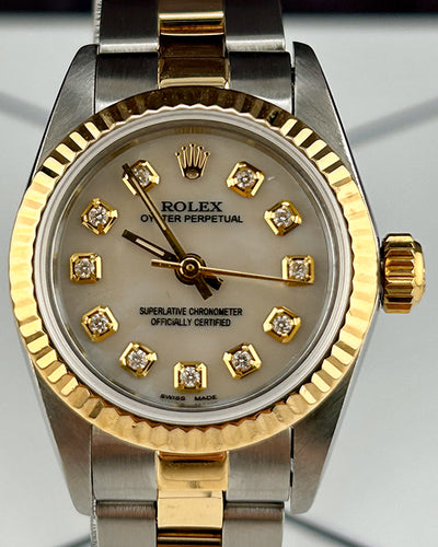 1988 Rolex Oyster Perpetual 26MM Aftermarket Mother of Pearl Dial Two-Tone Oyster Bracelet (67193)