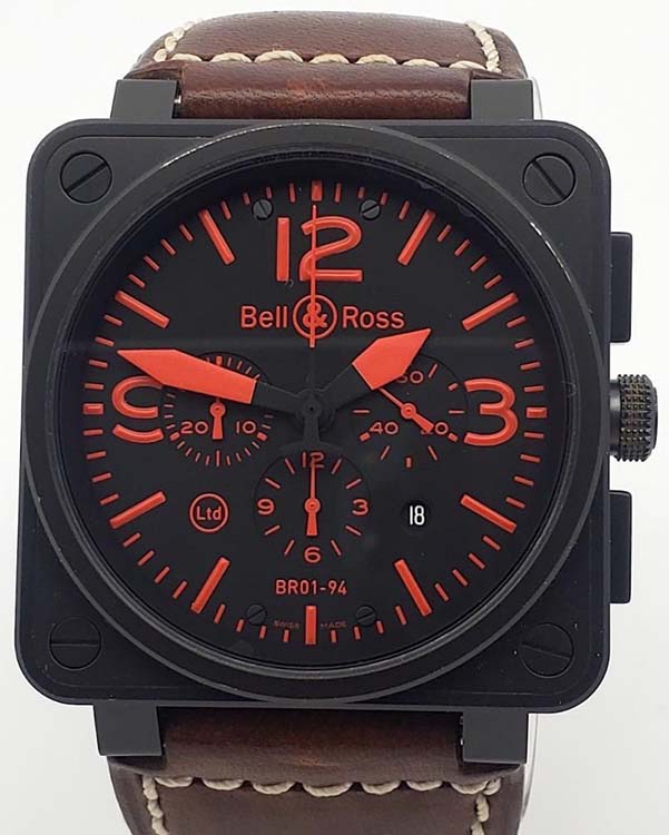 2009 Bell & Ross BR 01-94 Red Chronograph Aviation L.E. 46MM Black Dial Leather Strap (BR01-94-S)