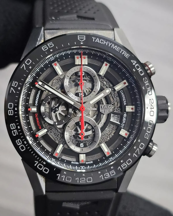 2016 TAG Heuer Carrera Calibre HEUER 01 45MM Skeleton Dial Rubber Strap (CAR2A1Z)