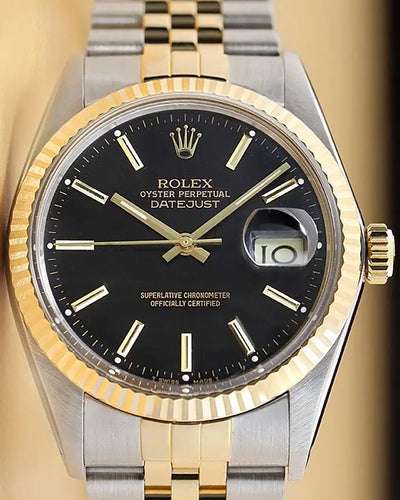 Rolex Datejust 36MM Black Dial Two-Tone Steel and Yellow Gold Bracelet (16013)