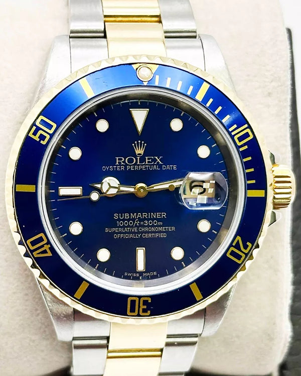 2002 (Y Serial) Rolex Submariner Date "Bluesy" 40MM Blue Dial Two-Tone Bracelet (16613)