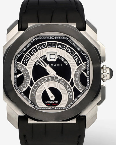 Bvlgari Octo Retrogradi Chronograph 45MM Black/Silver Dial Leather Strap (101882)