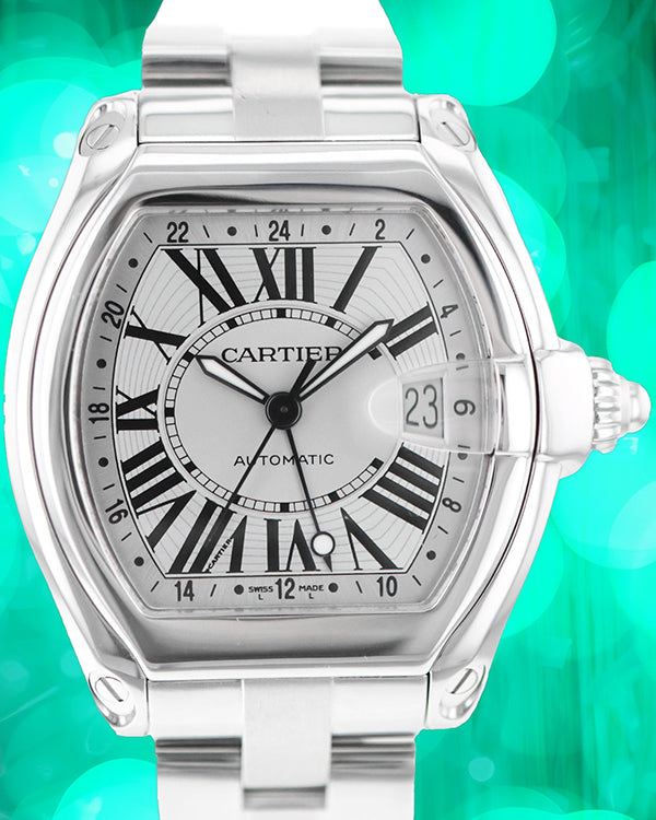 Cartier Roadster De Cartier GMT 42MM Silver Dial Steel Bracelet (W62032X6 2722)