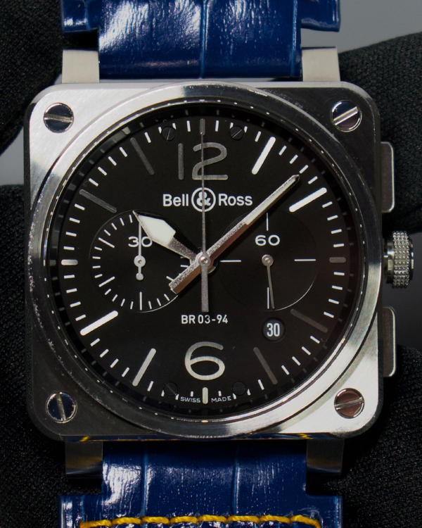 Bell & Ross BR 03-94 Chronographe 42MM Black Dial Aftermarket Leather Strap (BR03-94 S)