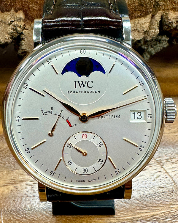 IWC Schaffhausen Portofino Hand-Wound Moon Phase 45MM Silver Dial Leather Strap (IW516401)