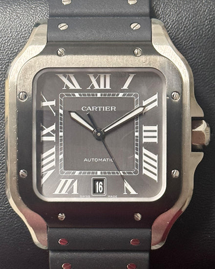 Cartier Santos De Cartier 39.8x47.5MM Grey Dial Rubber Strap (WSSA0037)