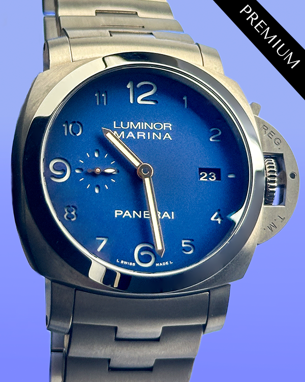 2018 Panerai Luminor 1950 Marina 3 Days "Harrods" L.E. 44MM Blue Dial Titanium Bracelet (PAM00745)