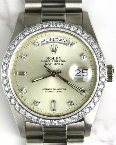 1984 (8.4 Mil Serial) Rolex Day-Date 36MM Silver Dial White Gold President Bracelet (18049)