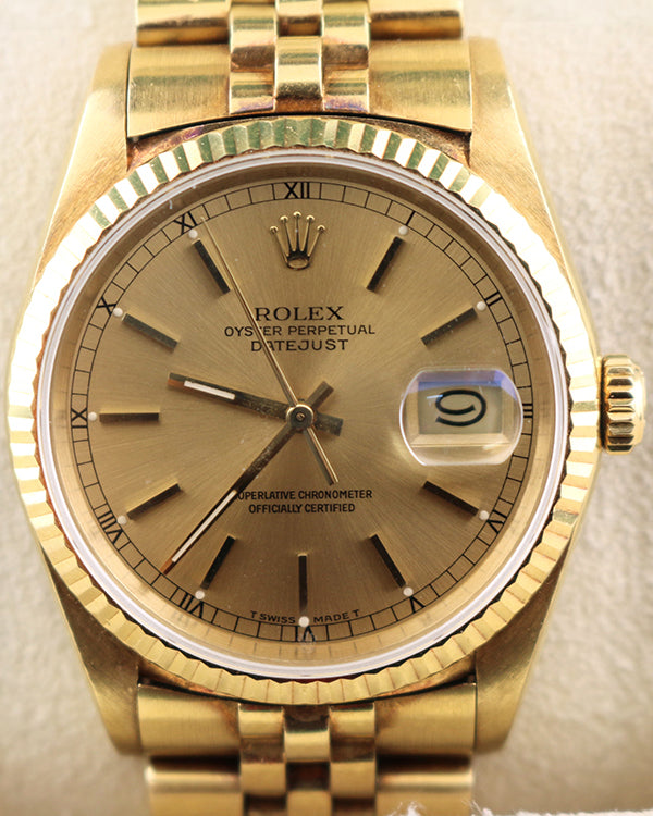 Rolex Datejust 36MM Champagne Dial Jubilee Yellow Gold Bracelet (16238)