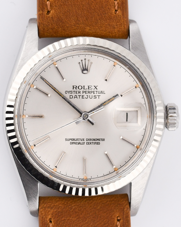 Rolex Datejust Vintage 36MM White Dial Aftermarket Leather Strap (16014)