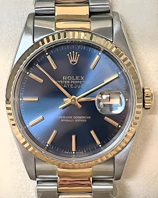 1992 (C Serial) Rolex Datejust 36MM Blue Dial Two-Tone Oyster Bracelet (16233)