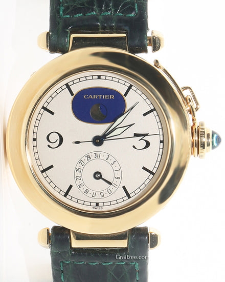 Cartier Pasha De Cartier Moon Phases Day Zone 38MM Quartz White Dial Leather Strap (30001)