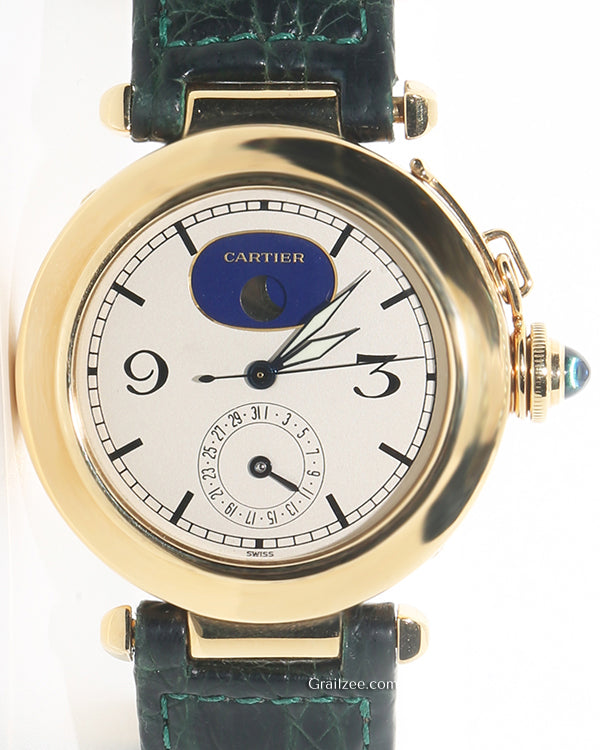 Cartier Pasha De Cartier Moon Phases Day Zone 38MM Quartz White Dial Leather Strap (30001)