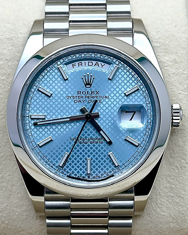 2021 Rolex Day-Date 40MM Ice Blue Dial Platinum President Bracelet (228206)