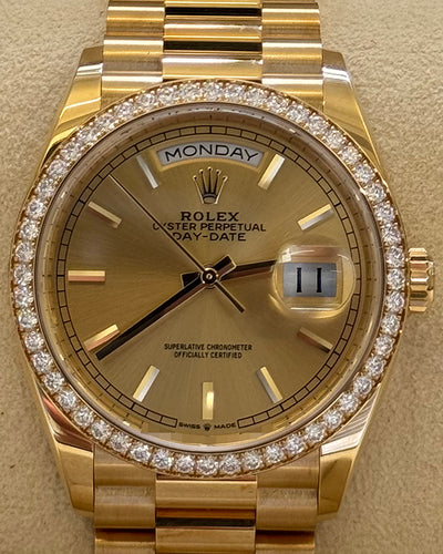 2022 Rolex Day-Date 36MM Champagne Dial Yellow Gold President Bracelet (128348RBR)