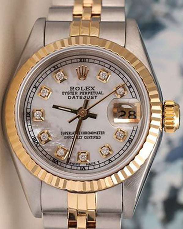 Rolex Datejust 26MM Diamond White Mother of Pearl Dial Two-Tone Jubilee Bracelet Aftermarket Diamonds (69173)