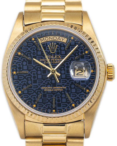 Rolex Day-Date 36MM Blue "Computer" Dial Yellow Gold Bracelet (18038)