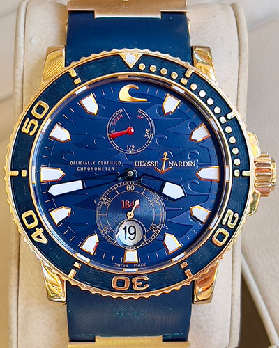 Ulysse Nardin Maxi Marine “Blue Surf” L.E. Rose Gold 42.7MM Blue Dial Rubber Strap (26636LE3A)